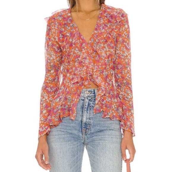 Free People Nina Floral Ruffled Blouse Tulips Ditsy - Picture 1 of 5